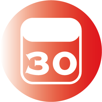 White calendar icon with number 30 on red background