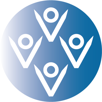 Team icon consisting of four people on blue background