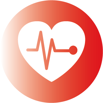 Heart cardiogram icon with white heart on red background