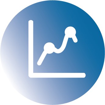 White growing chart icon on blue background